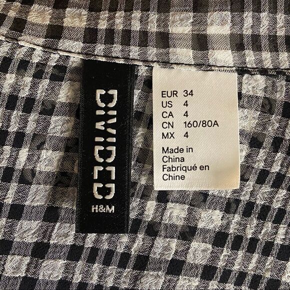 DIVIDED by H&M Black and White Plaid Sheer Long Sleeves Button-Up Blouse - Picture 7 of 8